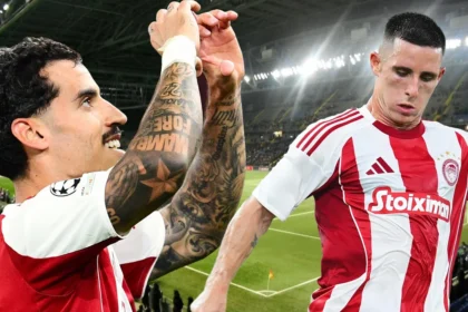 Ο Τσικίνιο και ο Ποντένσε με φόντο το γήπεδο της Αστάνα