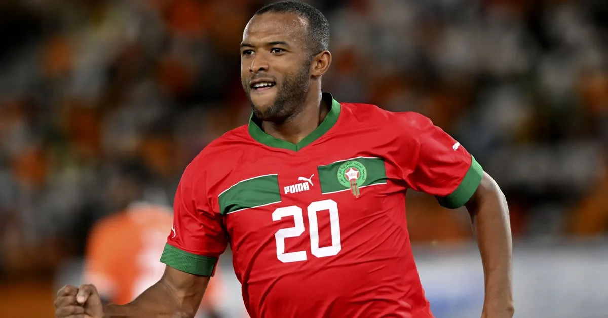 Ο Αγιούμπ Ελ Κααμπί πανηγυρίζει γκολ με τη φανέλα της Εθνικής Μαρόκου