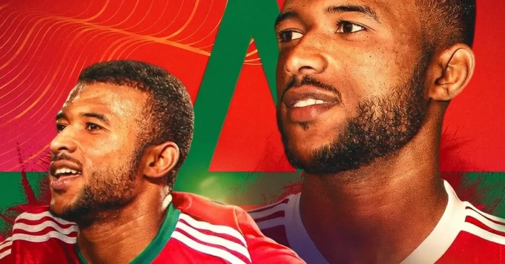 Ο Αγιούμπ Ελ Καμπί πανηγυρίζει έξαλλα ένα γκολ με τη φανέλα του Μαρόκου