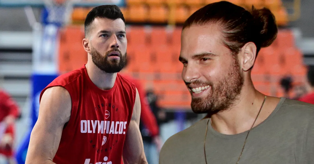 Ο Άλεκ Πίτερς με τη φανέλα του Ολυμπιακού και ένθετος ο Γιώργος Μπόγρης