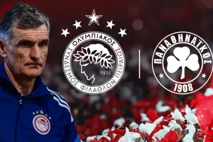 Ο Χοσέ Λουίς Μεντιλίμπαρ δίνει οδηγίες στους παίκτες του Ολυμπιακού στου Ρέντη