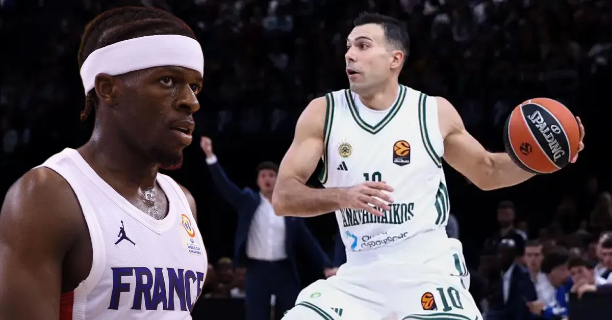 Ο Κώστας Σλούκας με τη μπάλα στα χέρια υπό την πίεση άμυνας