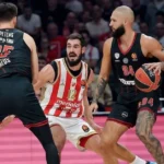Φάση απο τον αγώνα Ερυθρός Αστέρας - Ολυμπικακός στον 1ο γύρο της Euroleague
