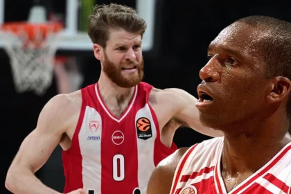 Ο Ντέιβιντ Ρίβερς σε δράση με τον Ολυμπιακό το 1997 και ο Τόμας Γουόκαπ να οργανώνει το παιχνίδι