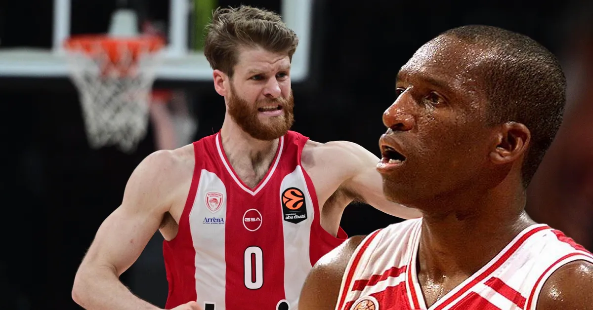 Ο Ντέιβιντ Ρίβερς σε δράση με τον Ολυμπιακό το 1997 και ο Τόμας Γουόκαπ να οργανώνει το παιχνίδι