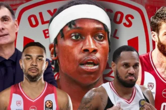 Ο Γιώργος Μπαρτζώκας και οι point guards του Ολυμπιακού Γουόκαπ, Νιλικίνα, Τζόσεφ και Μόρις