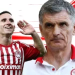 Ο Ντάνιελ Ποντένσε με τη φανέλα του Ολυμπιακού σε στιγμιότυπο αγώνα της Super League.