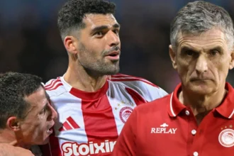 Ο Μεχντί Ταρέμι σε δράση με τη φανέλα του Ολυμπιακού