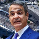 Ο Κυριάκος Μητσοτάκης με φόντο το ΟΑΚΑ