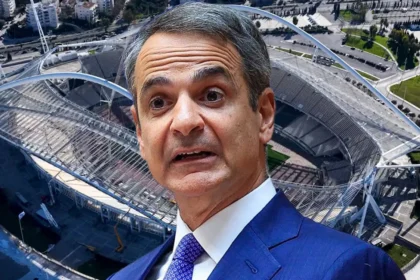 Ο Κυριάκος Μητσοτάκης με φόντο το ΟΑΚΑ