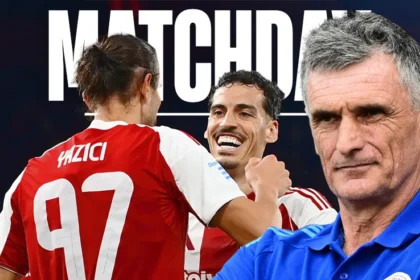 Ο προπονητής του Ολυμπιακού Χοσέ Λουίς Μεντιλίμπαρ και ο Γιουσούφ Γιαζιτσί πριν το ματς με τον Πανσερραϊκό