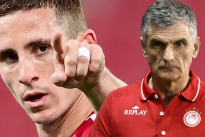 Ο Ντανιελ Ποντενσε με τον Μεντιλιμπαρ σε αγώνα του Ολυμπιακου