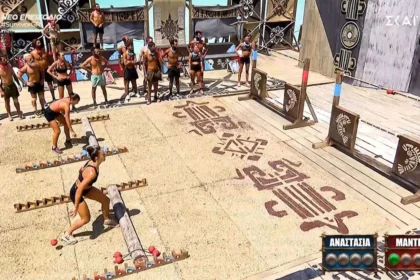 Παίκτριες του Survivor (Αναστασία, Μαντίσα) σε μονομαχία στον στίβο μάχης για την 3η ασυλία.