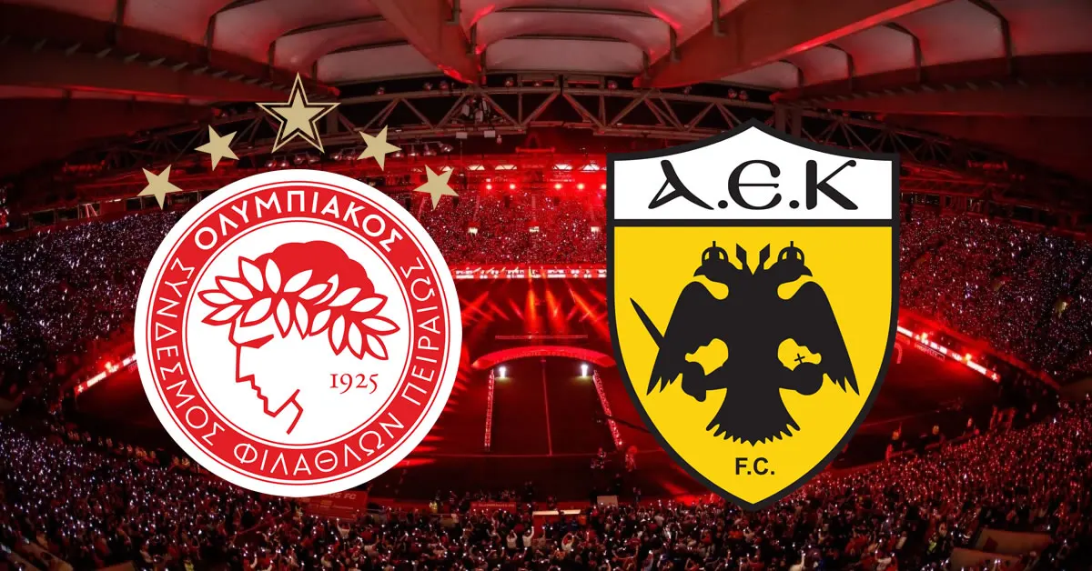 Γραφικό για την τηλεοπτική μετάδοση του ντέρμπι Ολυμπιακός - ΑΕΚ για τη Super League στο Στάδιο Καραϊσκάκη