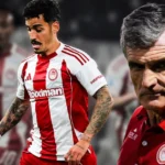 Ο Χοσέ Λουίς Μεντιλίμπαρ δίνει έντονες τακτικές οδηγίες στον Τσικίνιο κατά τη διάρκεια προπόνησης του Ολυμπιακού στο Ρέντη.