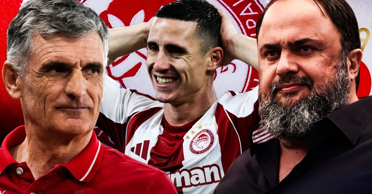 Ο Χοσέ Λουίς Μεντιλίμπαρ με έντονο ύφος δίνει οδηγίες στους παίκτες του Ολυμπιακού, λίγο πριν το μεγάλο ντέρμπι με τον Παναθηναϊκό.