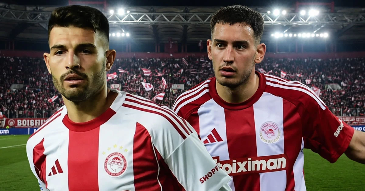 Ο Σαντιάγκο Έσε και ο Αλέξης Καλογερόπουλος σε αγωνιστική δράση με τη φανέλα του Ολυμπιακού εν μέσω έντονων μεταγραφικών σεναρίων.