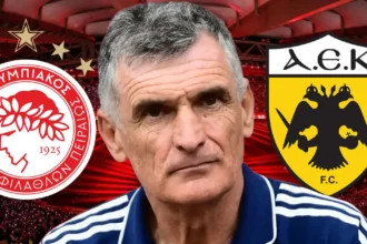 Ο προπονητής του Ολυμπιακού, Χοσέ Λουίς Μεντιλίμπαρ, με προβληματισμένο ύφος δίνει οδηγίες στους παίκτες του πριν την έναρξη των κρίσιμων αγώνων στα playoffs.