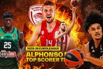 Ο Σάσα Βεζένκοφ και ο Κέντρικ Ναν σε δράση, διεκδικώντας το βραβείο Alphonso Ford για τον κορυφαίο σκόρερ της φετινής Euroleague.