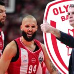 Ο Γιώργος Μπαρτζώκας δίνει οδηγίες στον Εβάν Φουρνιέ κατά τη διάρκεια του Final 4 της Euroleague στο ΟΑΚΑ.