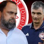 Ο Βαγγέλης Μαρινάκης και ο Χοσέ Λουίς Μεντιλίμπαρ σε συνάντηση, συζητούν για τον μεταγραφικό σχεδιασμό του Ολυμπιακού.