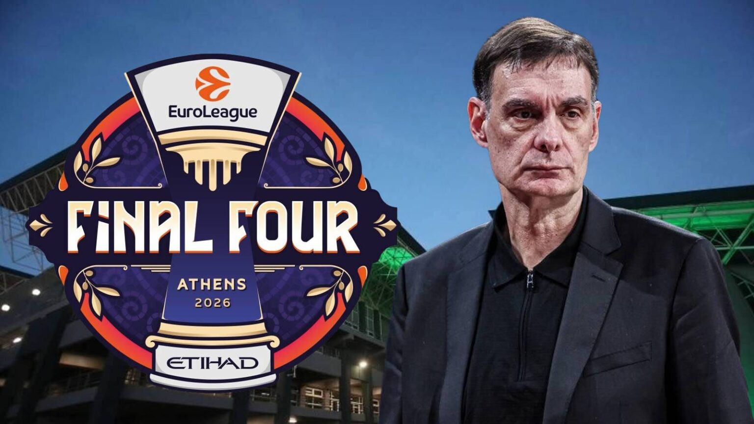 Ο Γιώργος Μπαρτζώκας δίνει οδηγίες στους παίκτες του Ολυμπιακού ενόψει του ημιτελικού του Final-4 της Euroleague με τη Φενέρμπαχτσε.