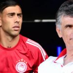 Ο επιθετικός του Ολυμπιακού Χεφτέ Μπετανκόρ και ο Χοσέ Λουίς Μεντιλίμπαρ