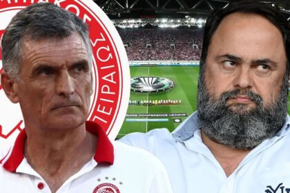 Ο πρόεδρος του Ολυμπιακού, Βαγγέλης Μαρινάκης, συζητάει με τον προπονητή Χοσέ Λουίς Μεντιλίμπαρ για τον μεταγραφικό σχεδιασμό και την επόμενη μέρα της ομάδας.