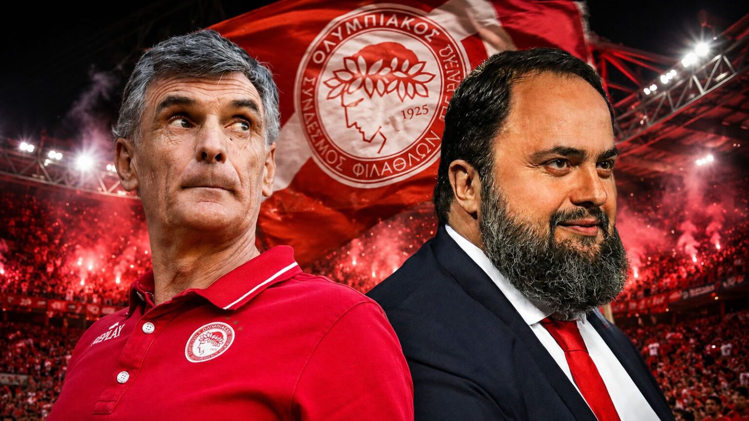 Χοσέ Λουίς Μεντιλίμπαρ δίνει οδηγίες στην προπόνηση του Ολυμπιακού.
