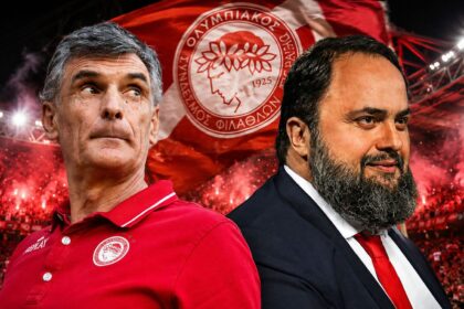 Χοσέ Λουίς Μεντιλίμπαρ δίνει οδηγίες στην προπόνηση του Ολυμπιακού.