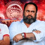 Παίκτες του Ολυμπιακού πανηγυρίζουν μπροστά στον κόσμο τους στο στάδιο Γεώργιος Καραϊσκάκης, έτοιμοι για τη νέα ποδοσφαιρική εποχή της ομάδας.